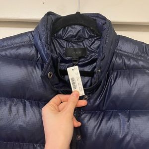 NWT : J. Crew : Navy Shiny Puffer Down Vest (🚨AS-IS; small fault)